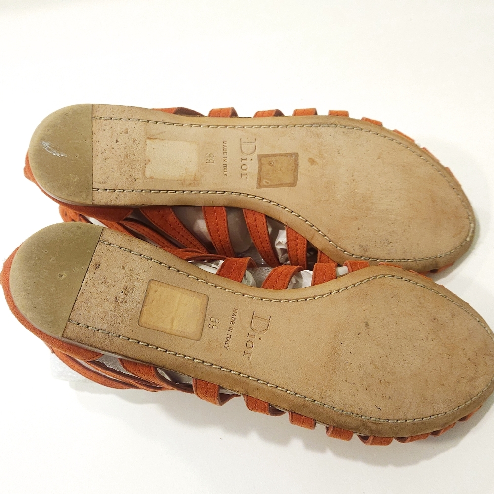 Dior Gladiator Sandal Flats Suede Leather Size 8.5, 39 Vermillion Orange - Picture 13 of 16